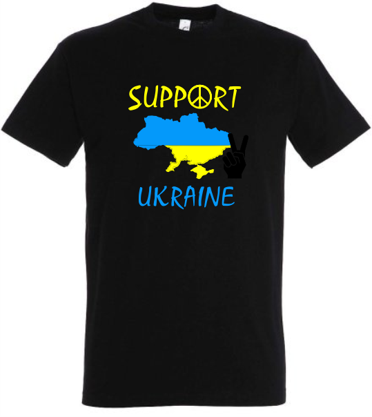 Damen T-Shirt Ukraine "Support Ukraine" victory sign schwarz - zum Schließen ins Bild klicken